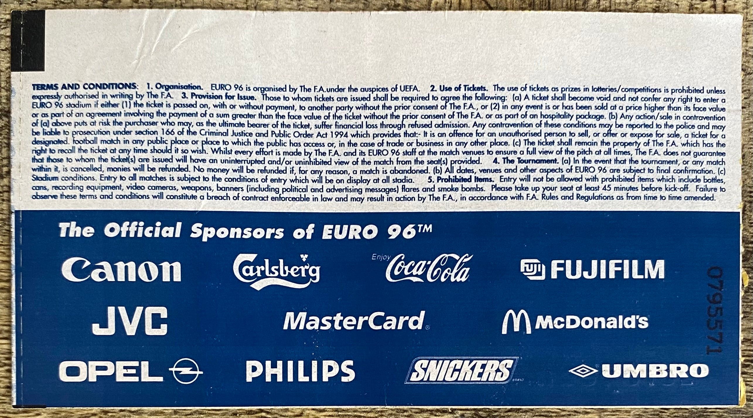 1996 ORIGINAL EUROPEAN CHAMPIONSHIPS EURO 96 SEMI FINAL TICKET ENGLAND V GERMANY @ WEMBLEY