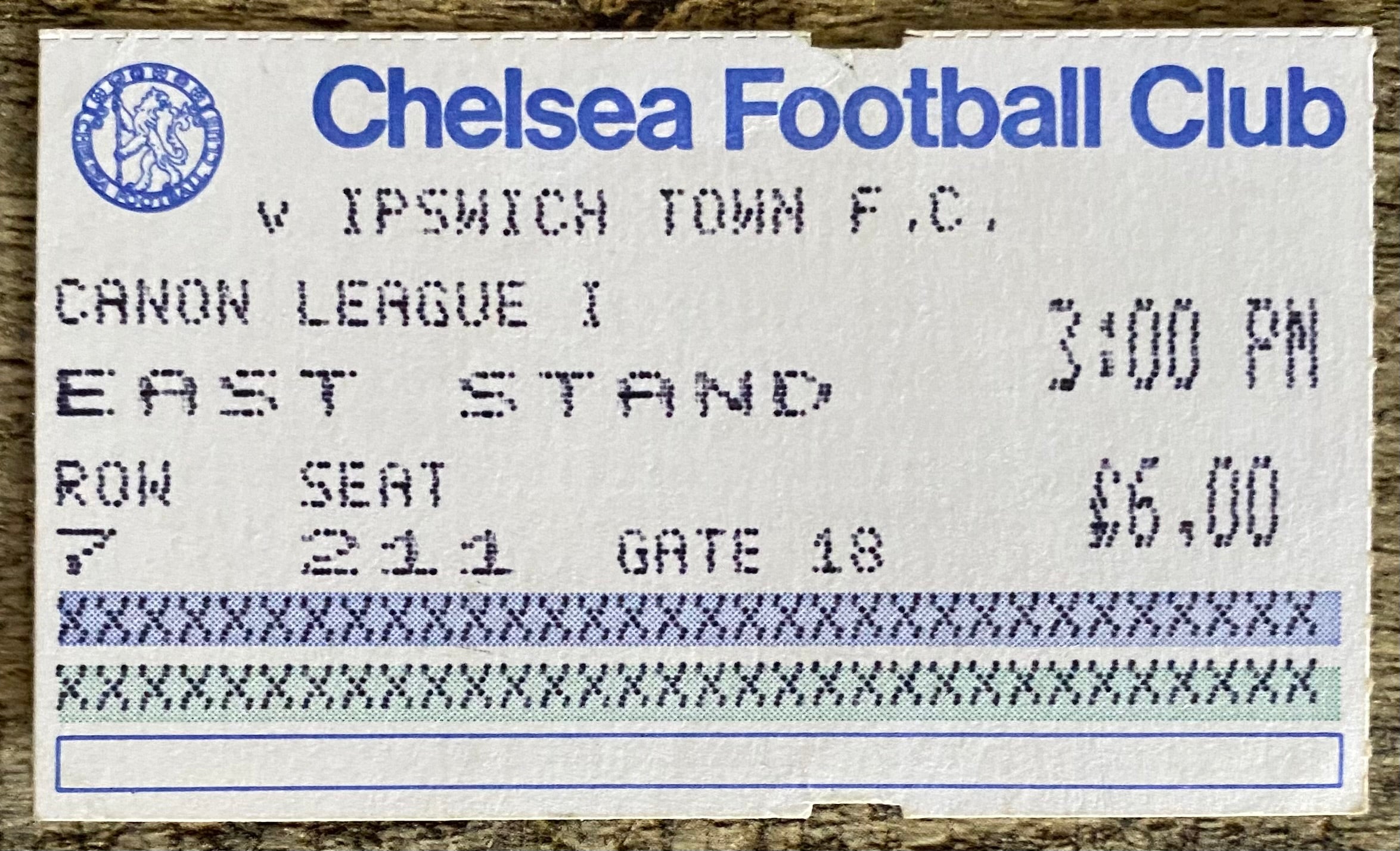 1984/85 ORIGINAL DIVISION 1 TICKET CHELSEA V IPSWICH TOWN