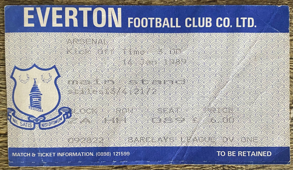 1988/89 ORIGINAL DIVISION ONE TICKET EVERTON V ARSENAL