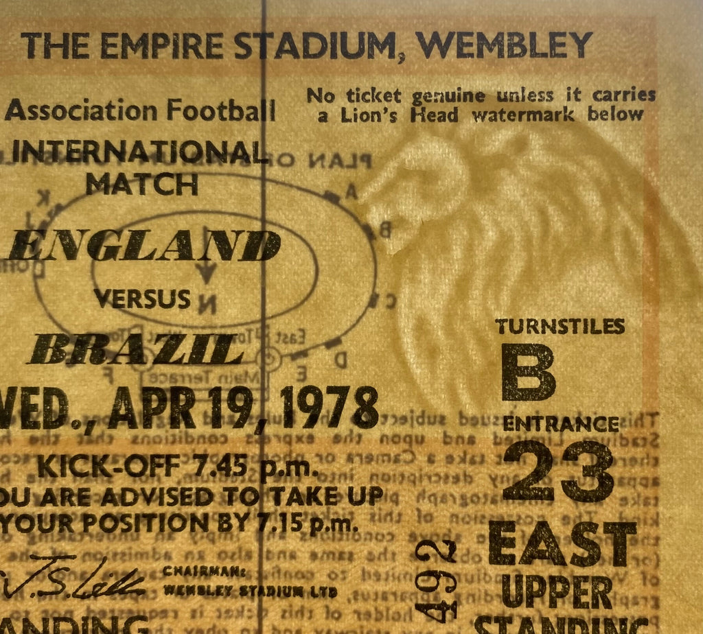 1978 ORIGINAL INTERNATIONAL TICKET ENGLAND V BRAZIL