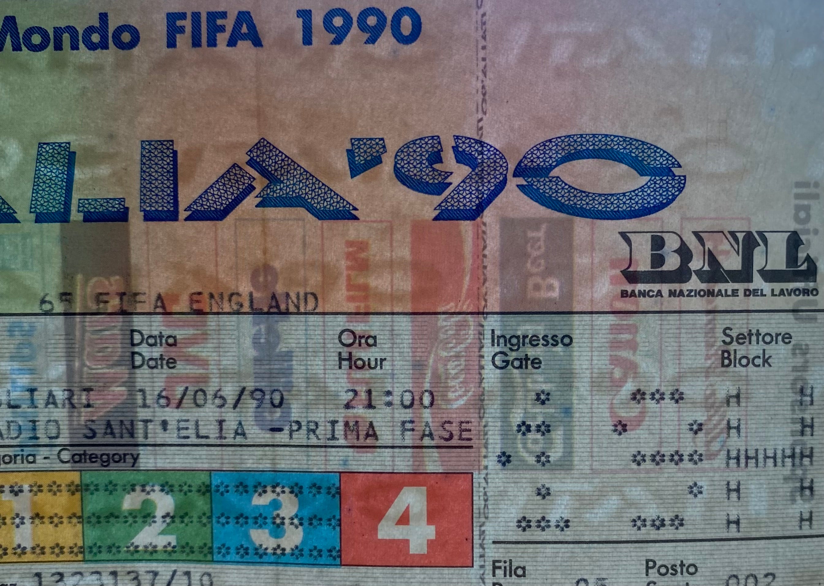 1990 ORIGINAL WORLD CUP 1ST ROUND TICKET ENGLAND V NETHERLANDS @ CAGLIARI