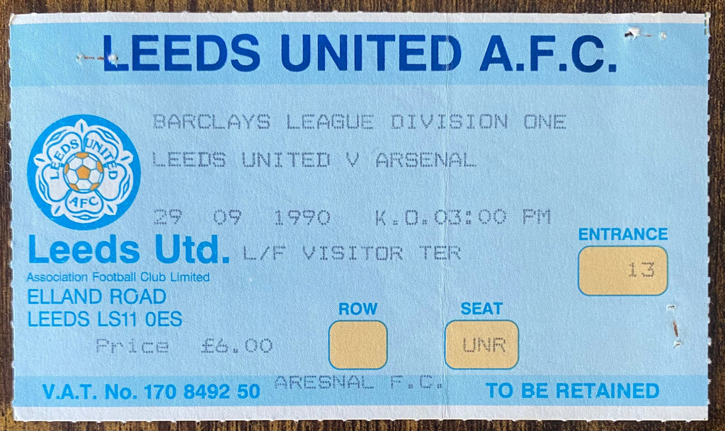 1990/91 ORIGINAL DIVISION ONE TICKET LEEDS UNITED V ARSENAL