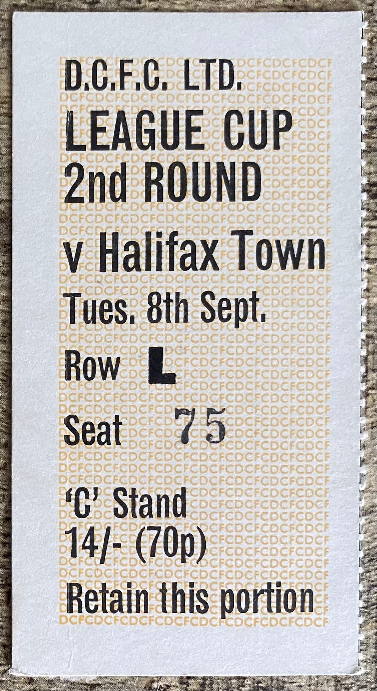 1970/71 ORIGINAL LEAGUE CUP 2ND ROUND TICKET DERBY COUNTY V HALIFAX TOWN