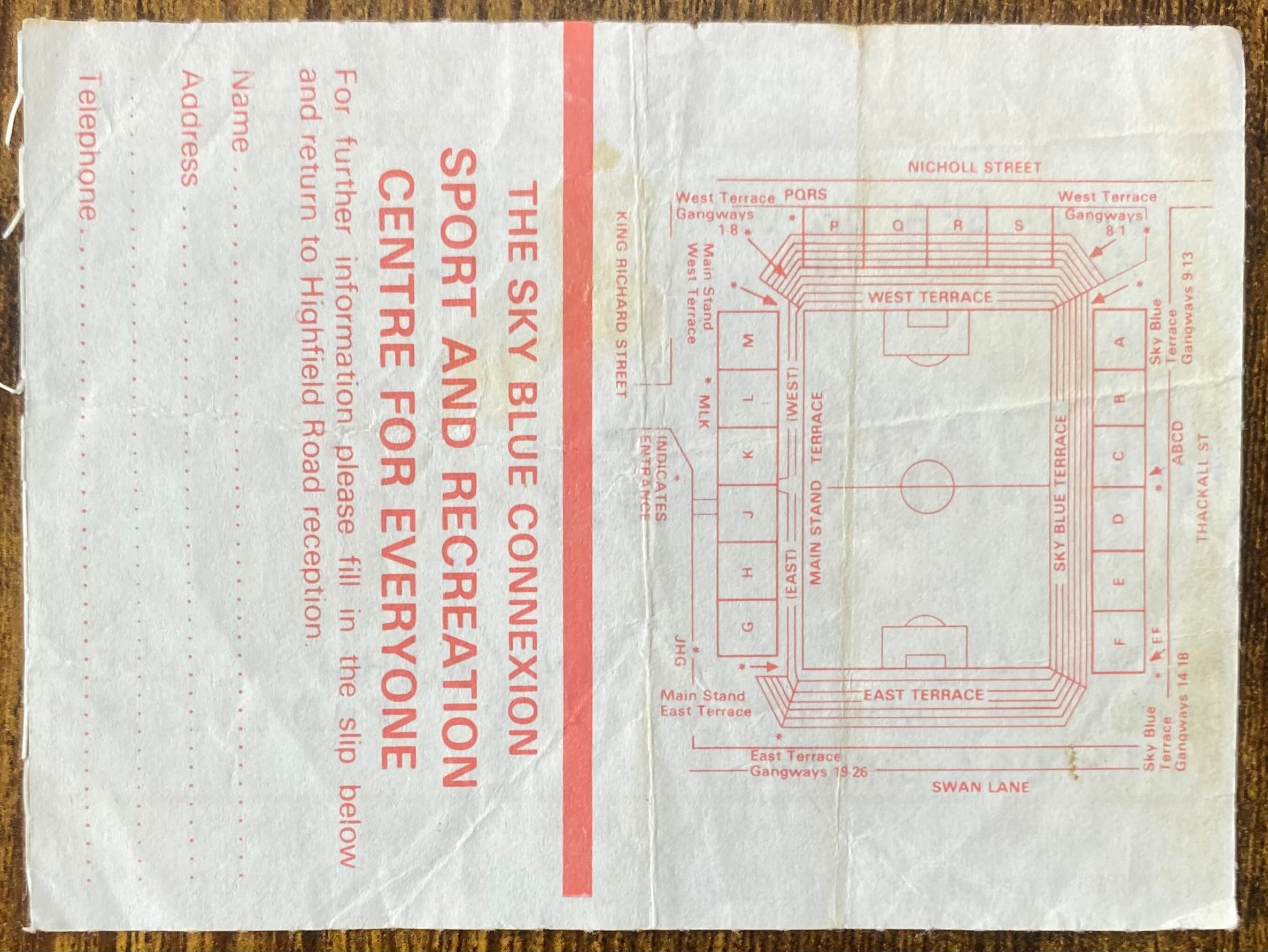 1984/85 ORIGINAL DIVISION 1 TICKET COVENTRY CITY V LEICESTER CITY