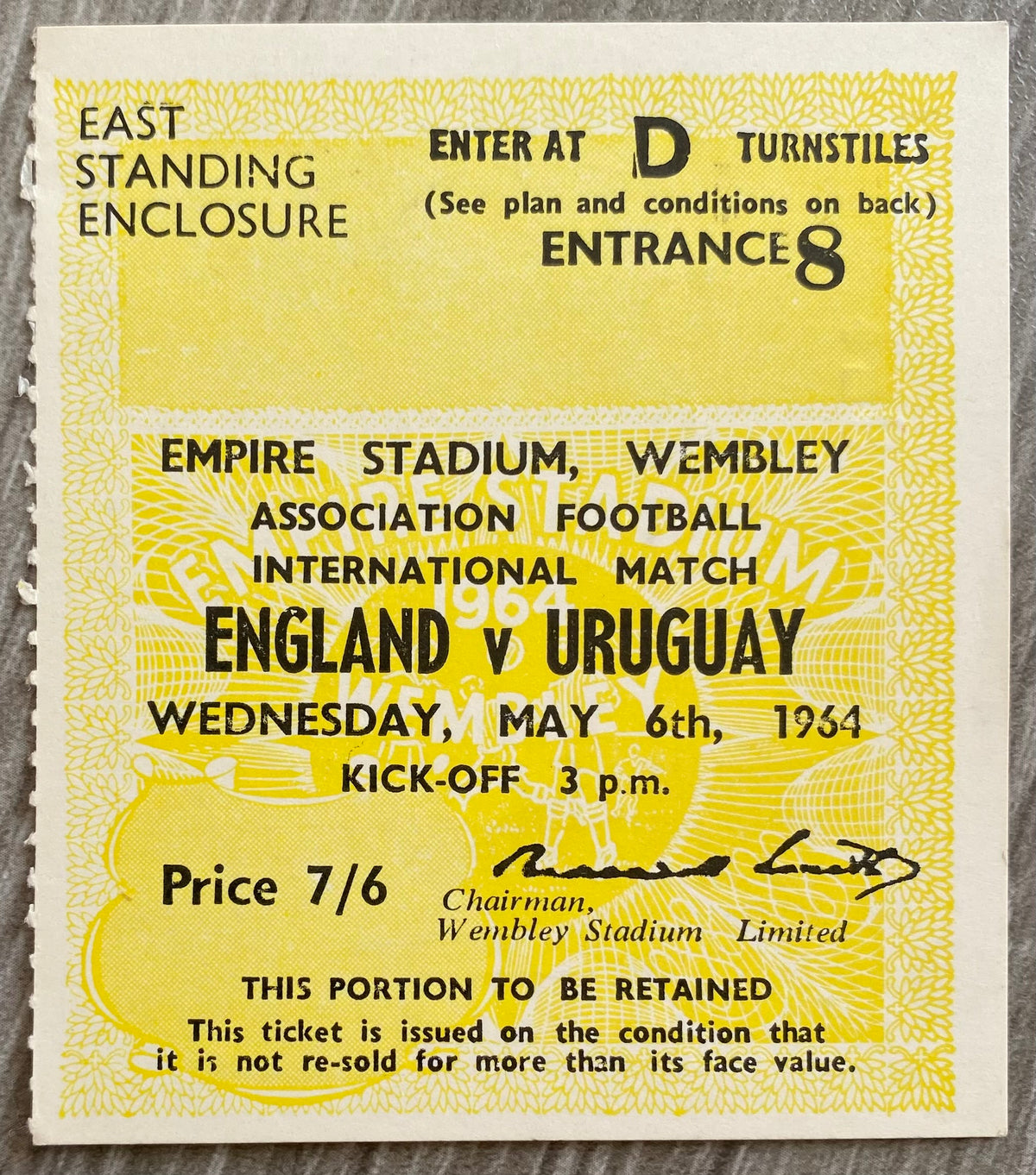 1964 ORIGINAL INTERNATIONAL TICKET ENGLAND V URUGUAY