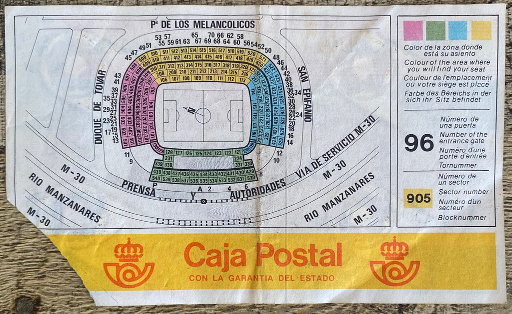 1982 ORIGINAL WORLD CUP 2ND PHASE TICKET NORTHERN IRELAND V FRANCE @ MADRID