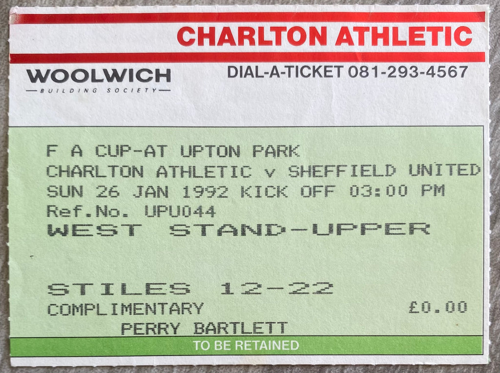 1991/92 ORIGINAL FA CUP 4TH ROUND  TICKET CHARLTON ATHLETIC V SHEFFIELD UNITED