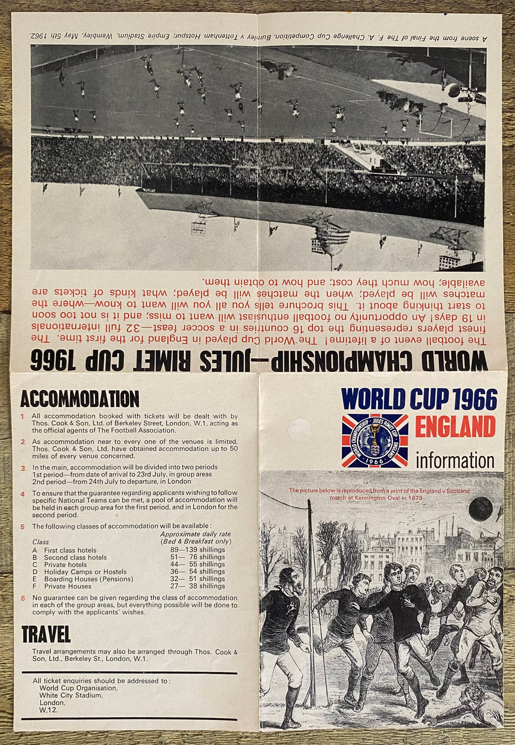 1966 WORLD CUP ORIGINAL OFFICIAL TICKET INFORMATION FOLD OUT BOOKLET