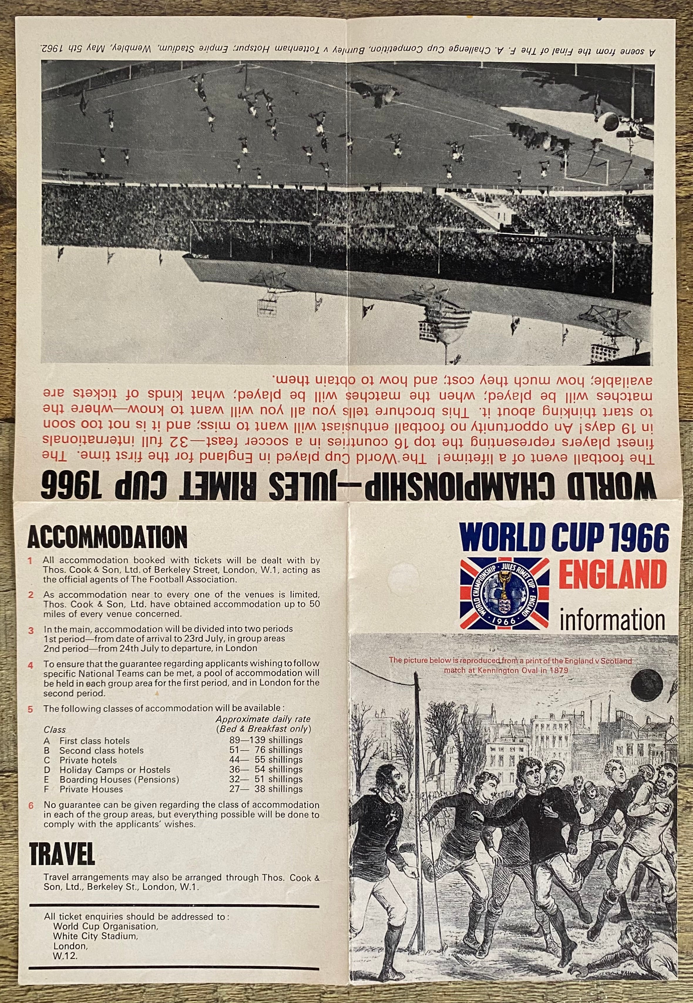 1966 WORLD CUP ORIGINAL OFFICIAL TICKET INFORMATION FOLD OUT BOOKLET