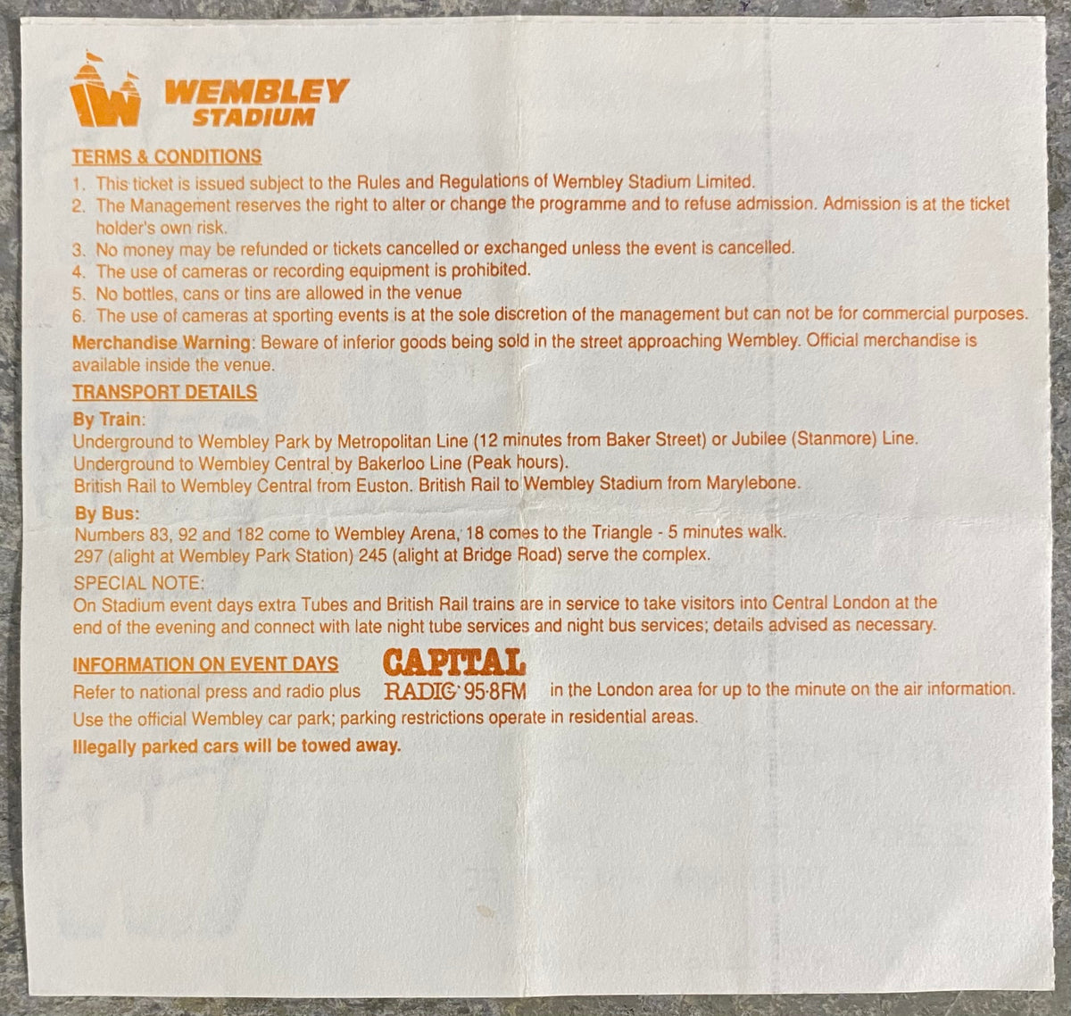 1991 ORIGINAL CHARITY SHIELD TICKET ARSENAL V TOTTENHAM HOTSPUR