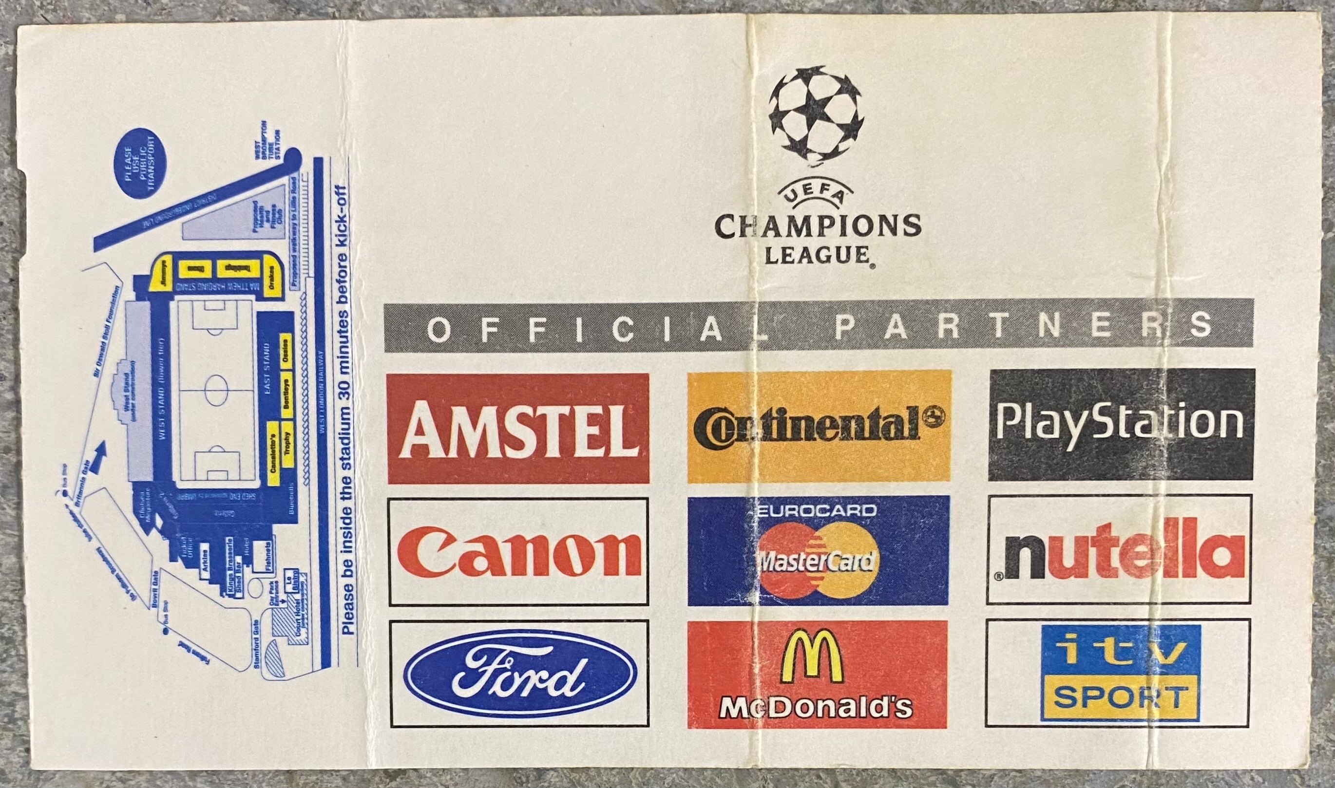 1999/2000 ORIGINAL CHAMPIONS LEAGUE QUARTER FINAL 1ST LEG TICKET CHELSEA V BARCELONA