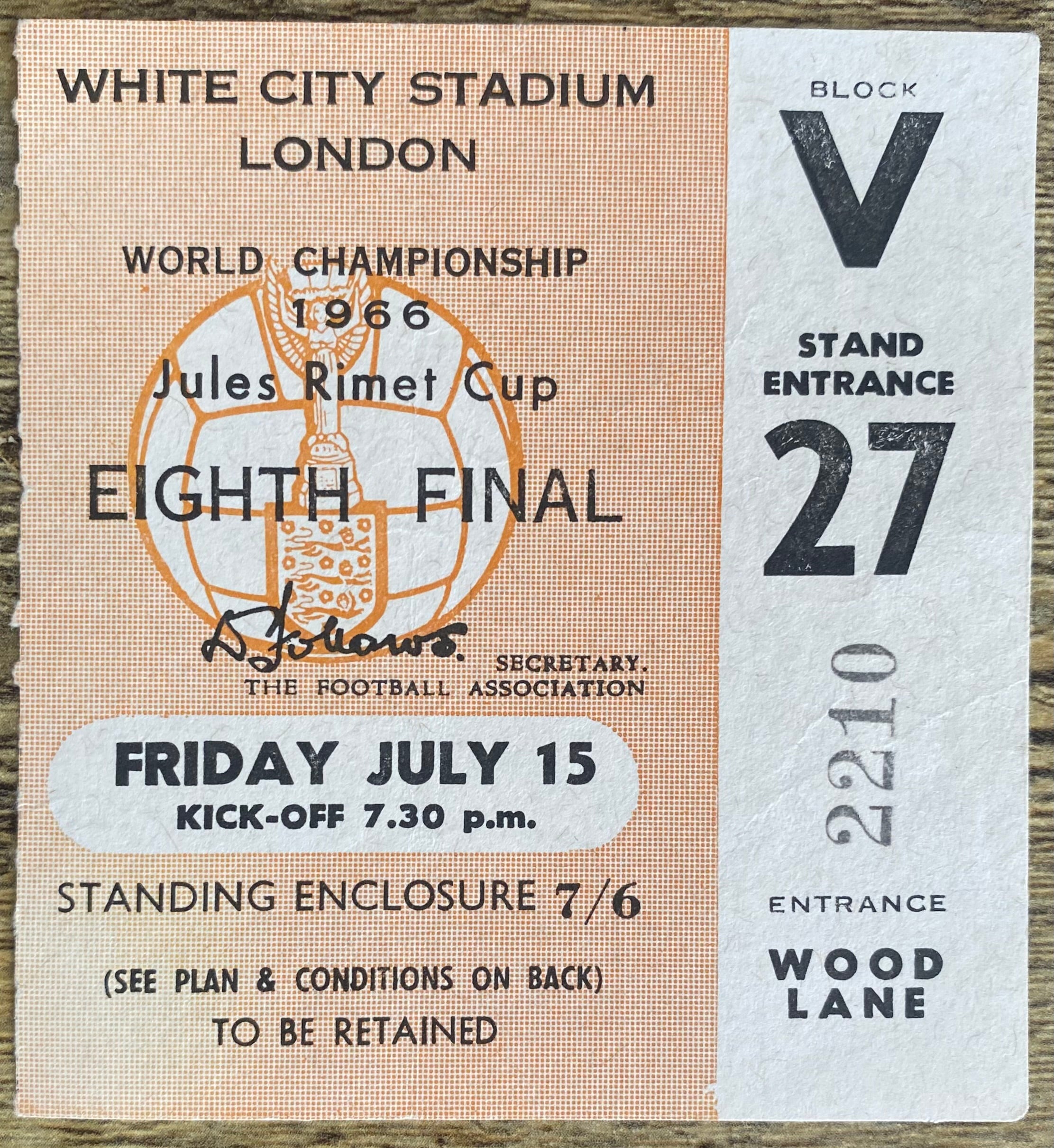 1966 ORIGINAL WORLD CUP 1ST ROUND TICKET URUGUAY V FRANCE @ WHITE CITY