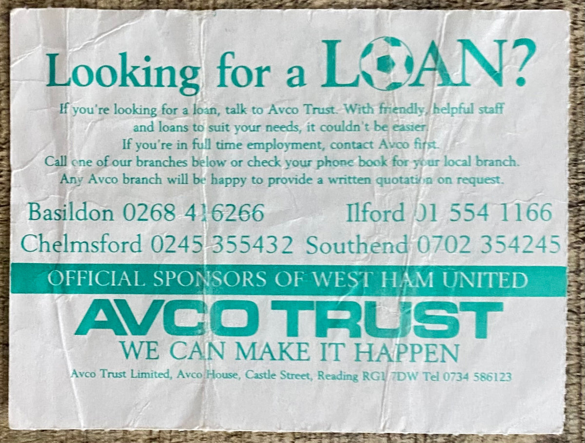 1988/89 ORIGINAL DIVISION ONE TICKET WEST HAM UNITED V QUEENS PARK RANGERS