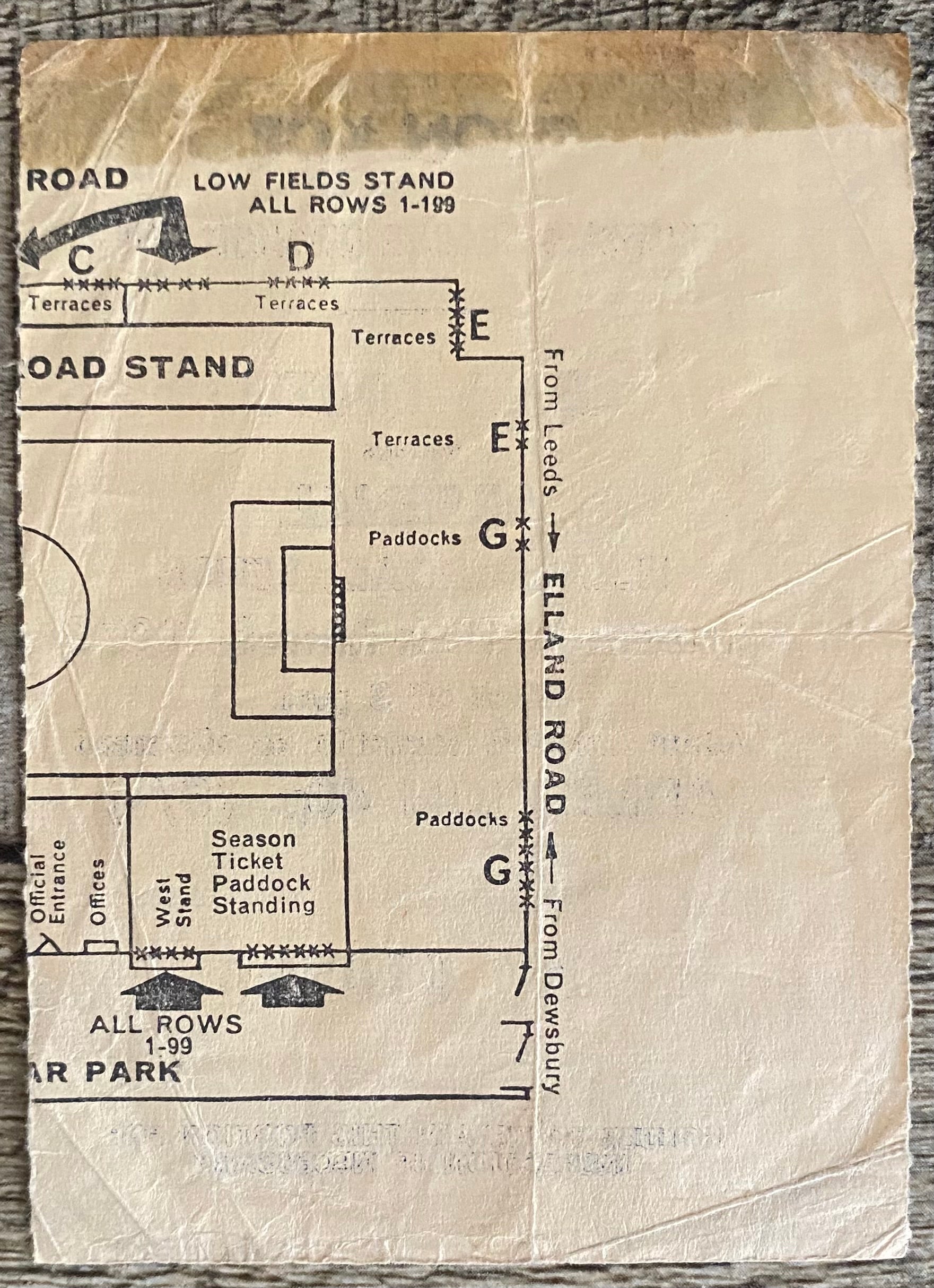 1971/72 ORIGINAL DIVISION ONE TICKET LEEDS UNITED V ARSENAL