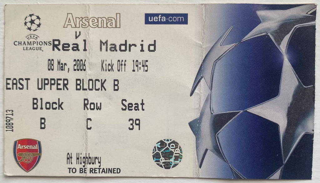 2005/06 ORIGINAL CHAMPIONS LEAGUE 2ND ROUND 2ND LEG TICKET ARSENAL V REAL MADRID
