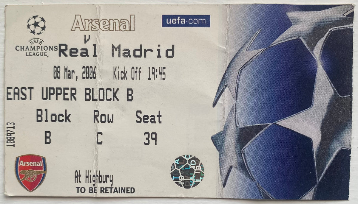 2005/06 ORIGINAL CHAMPIONS LEAGUE 2ND ROUND 2ND LEG TICKET ARSENAL V REAL MADRID