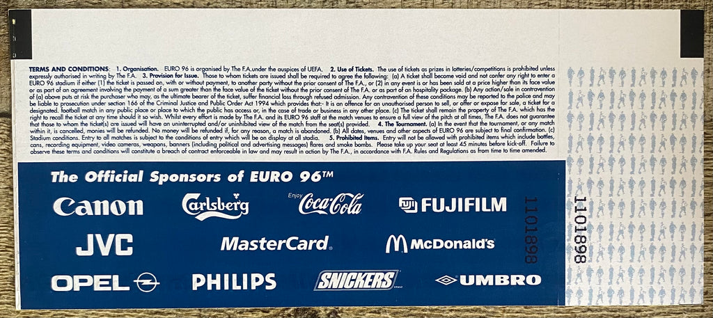 1996 ORIGINAL EUROPEAN CHAMPIONSHIPS EURO 96 UNUSED TICKET FRANCE V BULGARIA @ ST JAMES' PARK