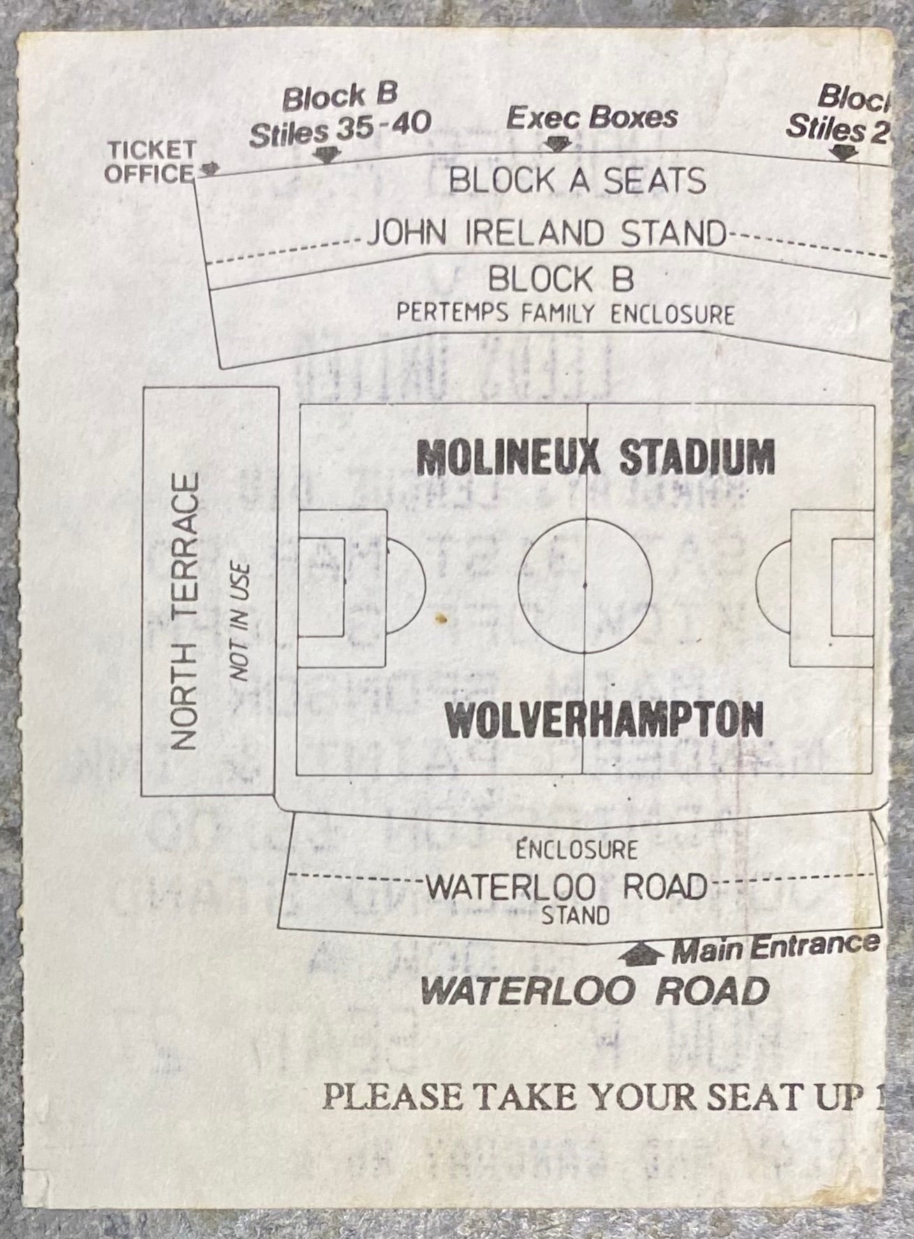 1989/90 ORIGINAL DIVISION TWO TICKET WOLVERHAMPTON WANDERERS V LEEDS UNITED