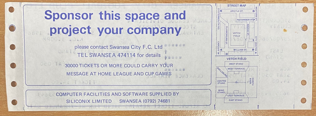 1986/87 ORIGINAL DIVISION 4 UNUSED TICKET SWANSEA CITY V STOCKPORT COUNTY