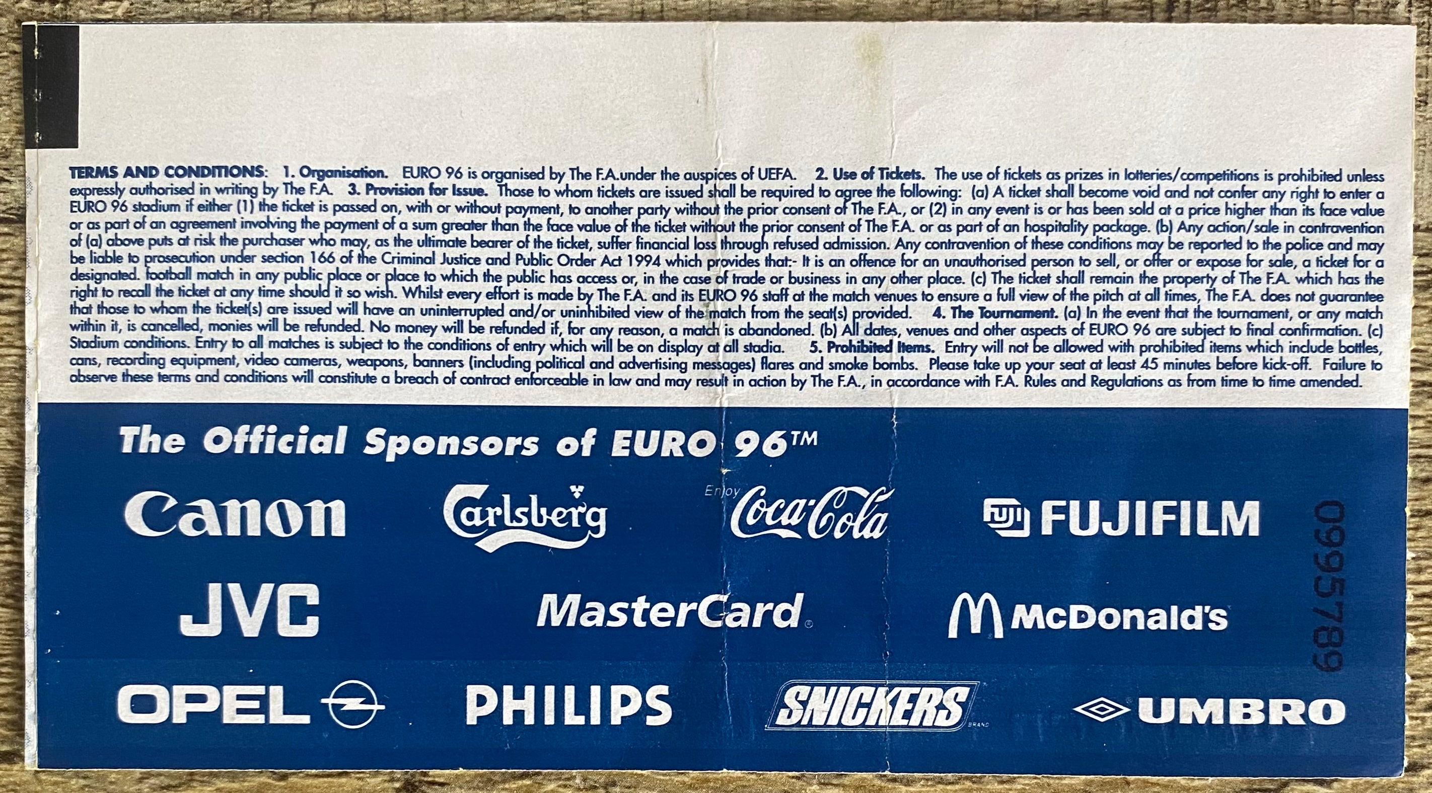 1996 ORIGINAL EUROPEAN CHAMPIONSHIPS EURO 96 QUARTER FINAL TICKET GERMANY V CROATIA @ OLD TRAFFORD