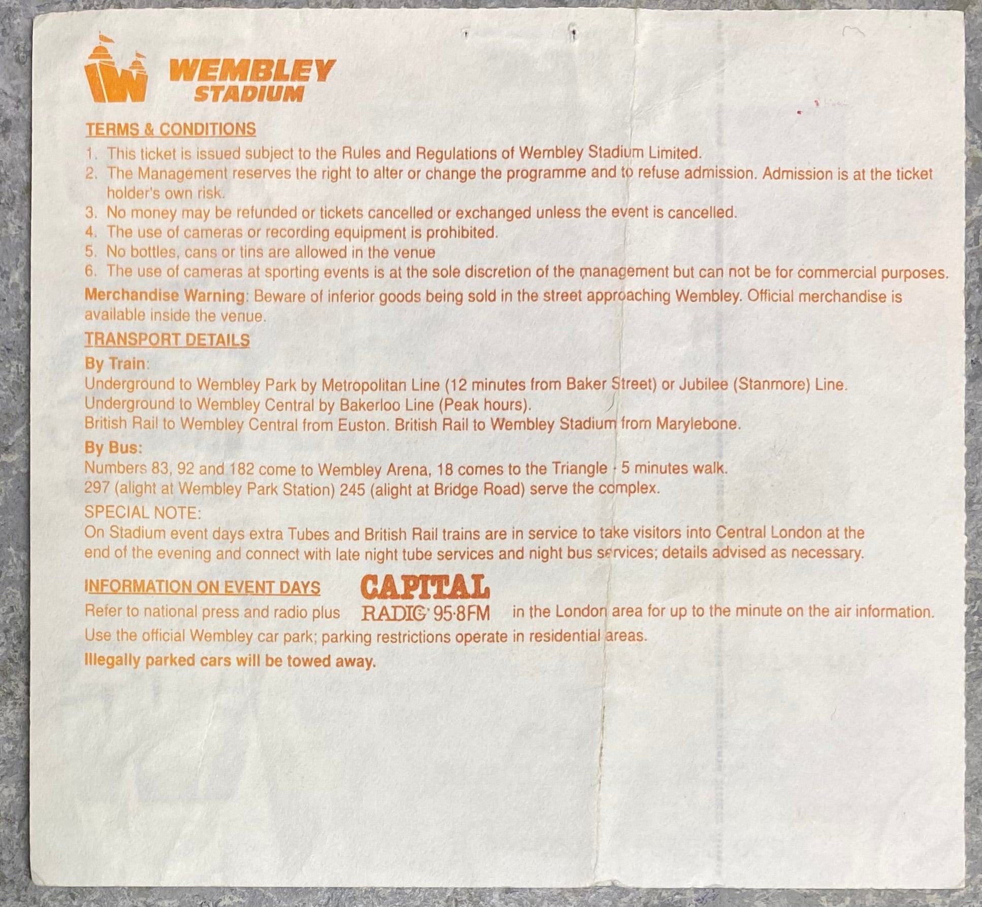 1991 ORIGINAL CHARITY SHIELD TICKET ARSENAL V TOTTENHAM HOTSPUR