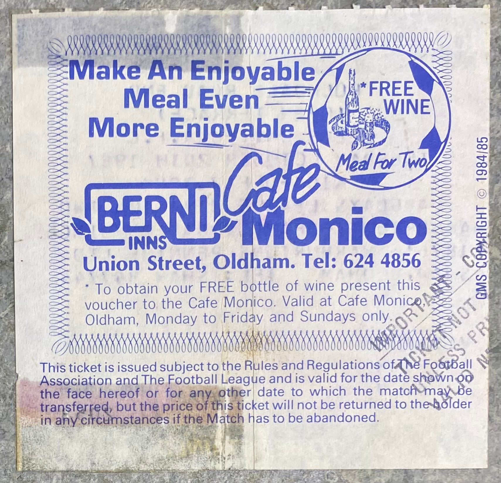 1987/88 ORIGINAL DIVISION TWO TICKET OLDHAM ATHLETIC V LEEDS UNITED