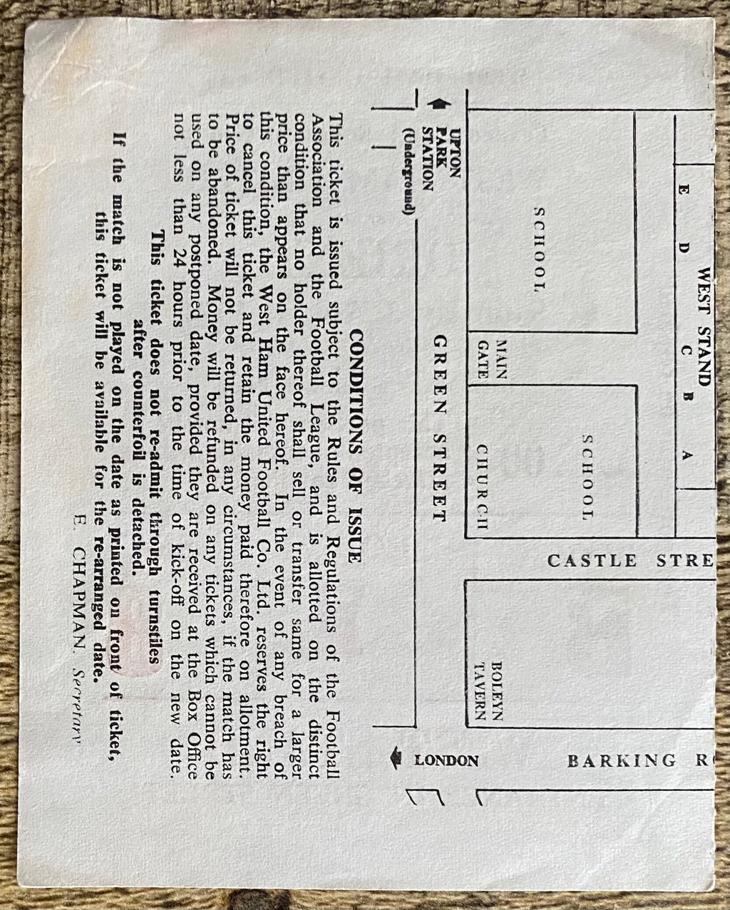 1974/75 ORIGINAL TEXACO CUP SOUTHERN GROUP TICKET WEST HAM UNITED V ORIENT