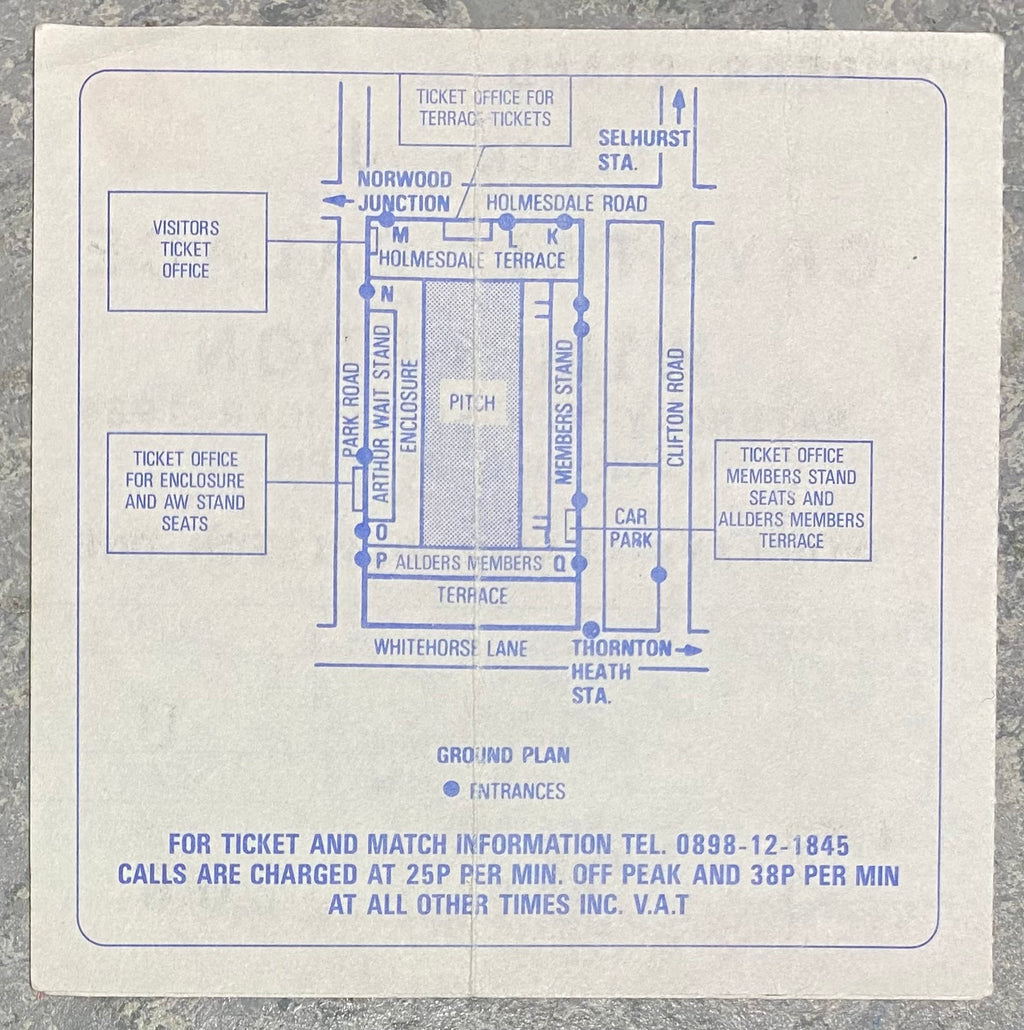 1989/90 ORIGINAL DIVISION ONE TICKET CRYSTAL PALACE V WIMBLEDON