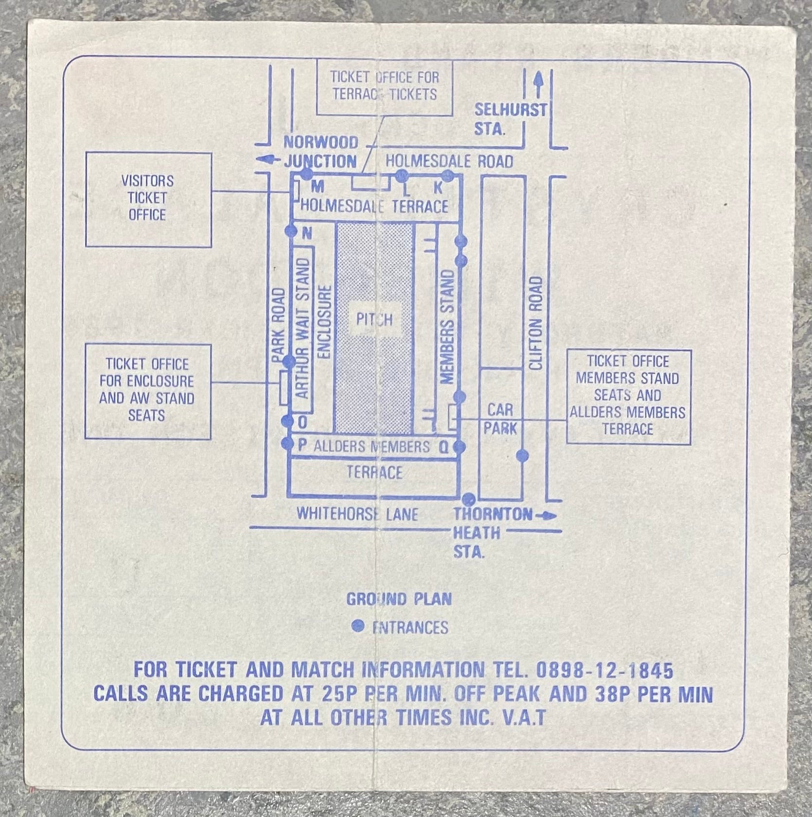 1989/90 ORIGINAL DIVISION ONE TICKET CRYSTAL PALACE V WIMBLEDON