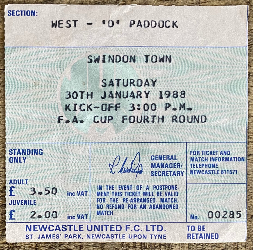 1987/88 ORIGINAL FA CUP 4TH ROUND TICKET NEWCASTLE UNITED V SWINDON TOWN