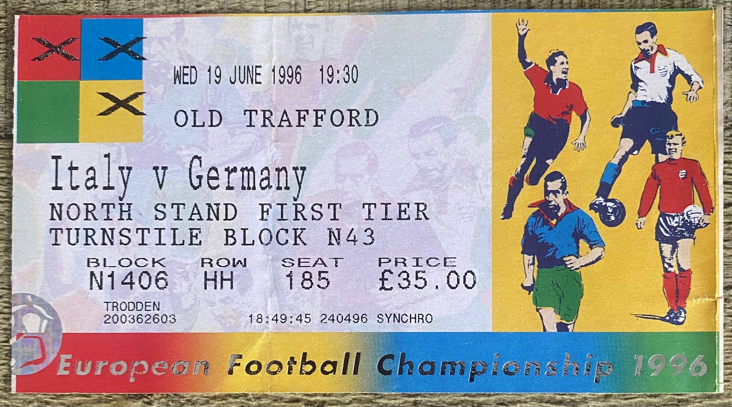 1996 ORIGINAL EUROPEAN CHAMPIONSHIPS EURO 96 TICKET GERMANY V ITALY @ OLD TRAFFORD