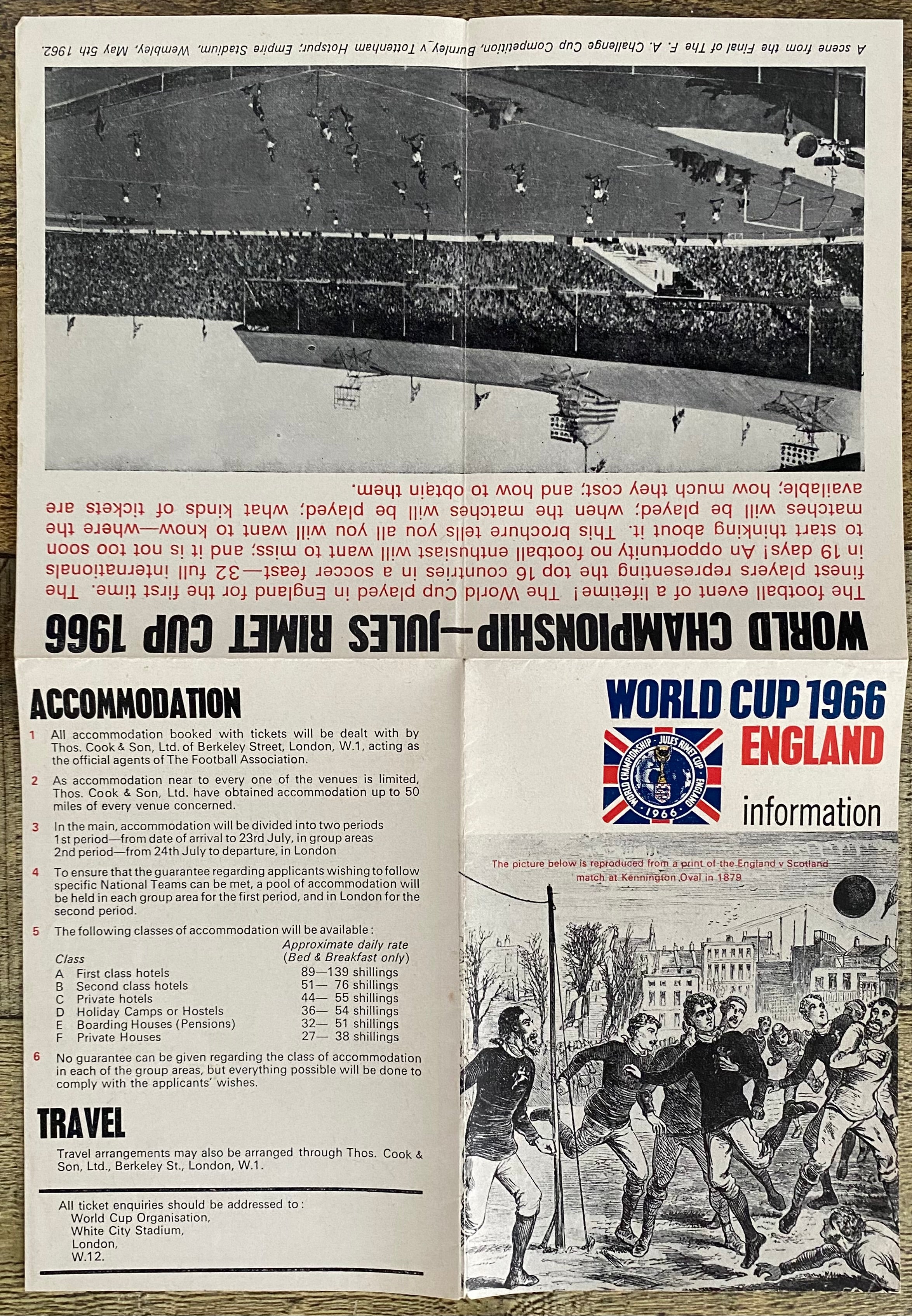 1966 WORLD CUP ORIGINAL OFFICIAL TICKET INFORMATION FOLD OUT BOOKLET