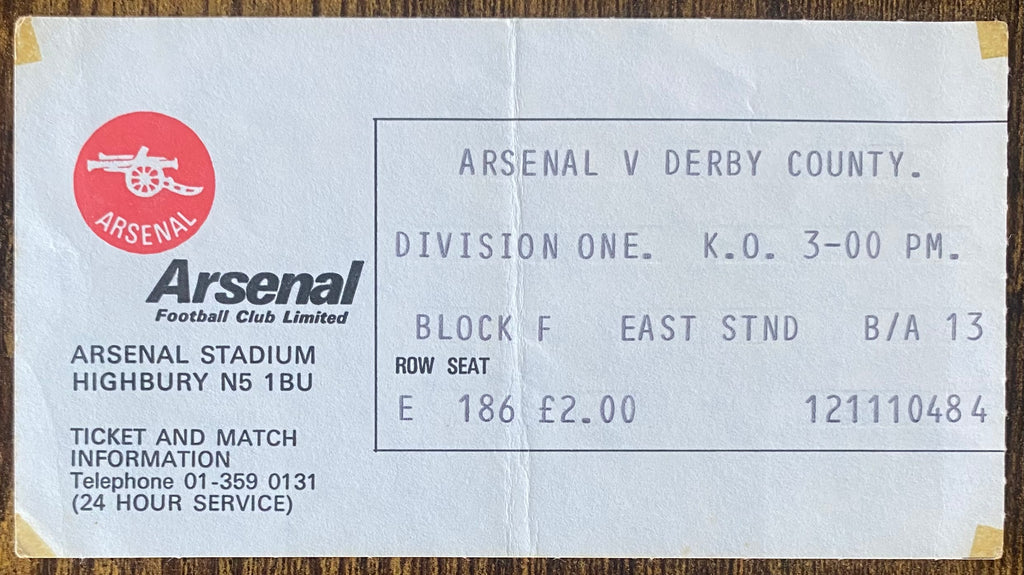 1979/80 ORIGINAL DIVISION ONE TICKET ARSENAL V DERBY COUNTY