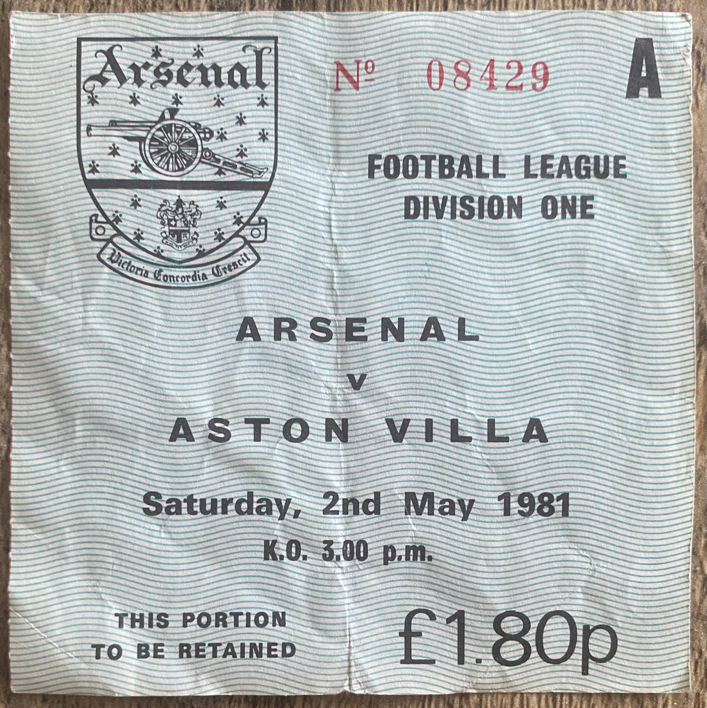 1980/81 ORIGINAL DIVISION 1 TICKET ARSENAL V ASTON VILLA