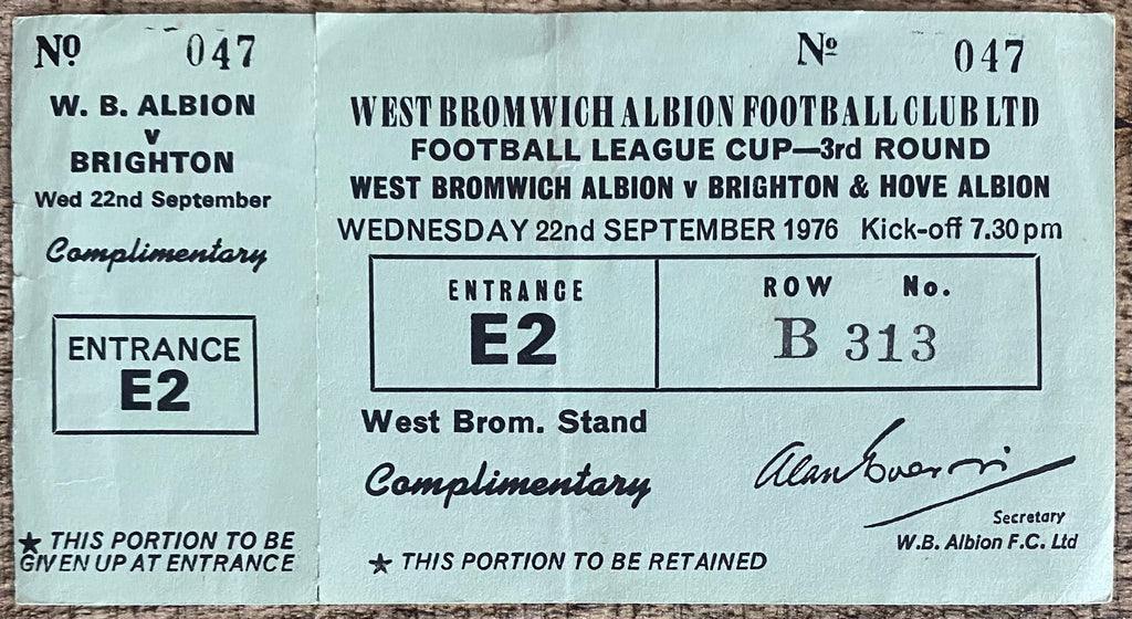 1976/77 ORIGINAL LEAGUE CUP 3RD ROUND UNUSED TICKET WEST BROMWICH ALBION V BRIGHTON AND HOVE ALBION