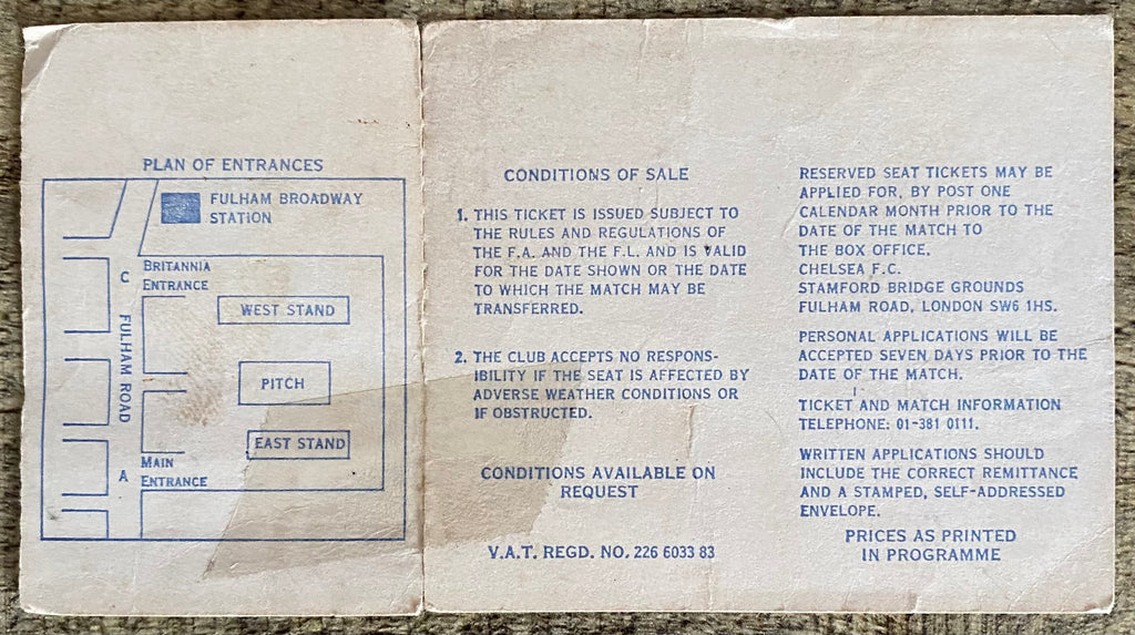 1978 ORIGINAL FA CUP SEMI FINAL TICKET ORIENT V ARSENAL @ STAMFORD BRIDGE