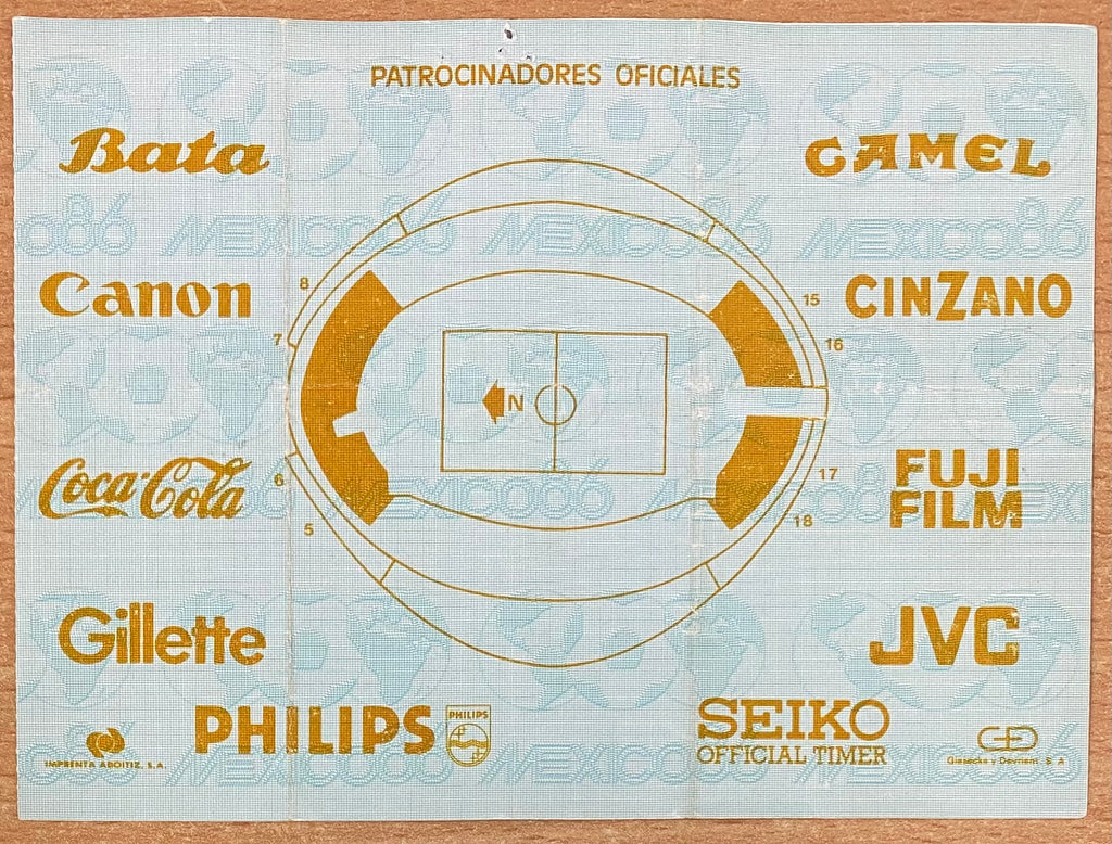 1986 ORIGINAL WORLD CUP 2ND ROUND TICKET ITALY V FRANCE @ MEXICO CITY