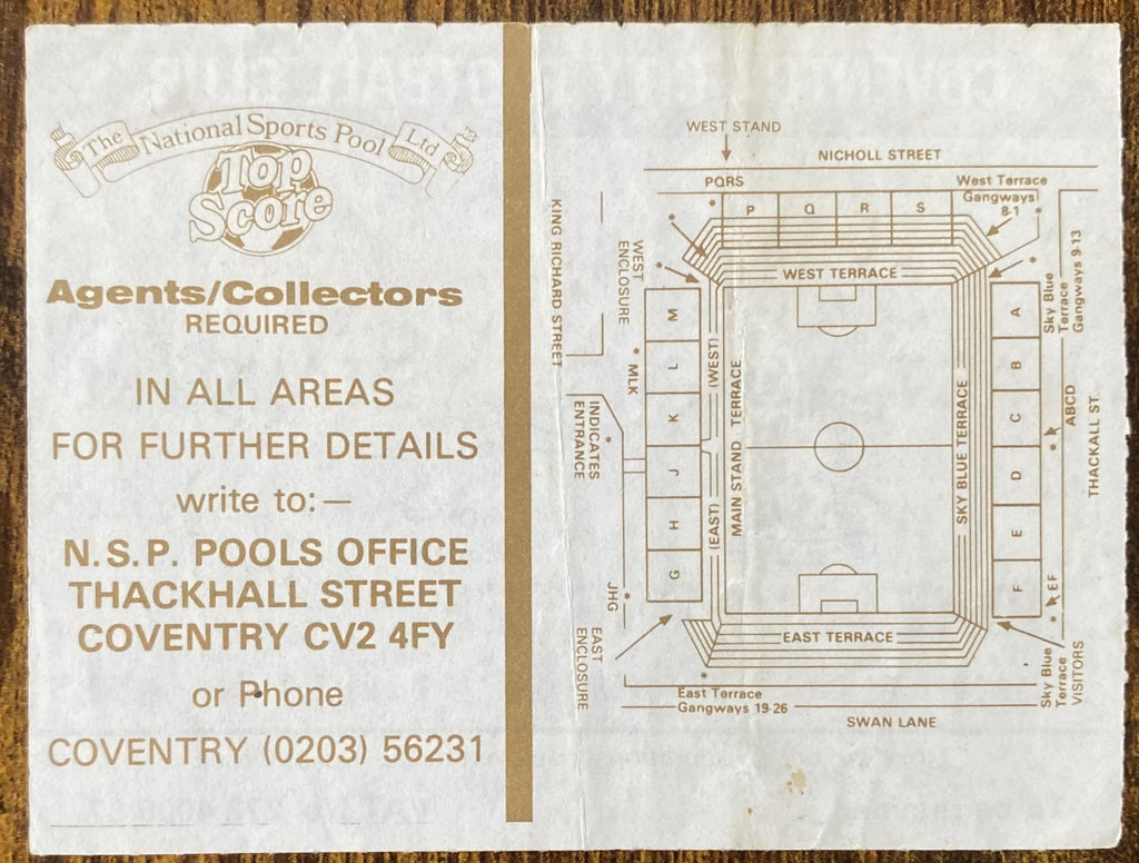 1986/87 ORIGINAL DIVISION 1 TICKET COVENTRY CITY V LIVERPOOL