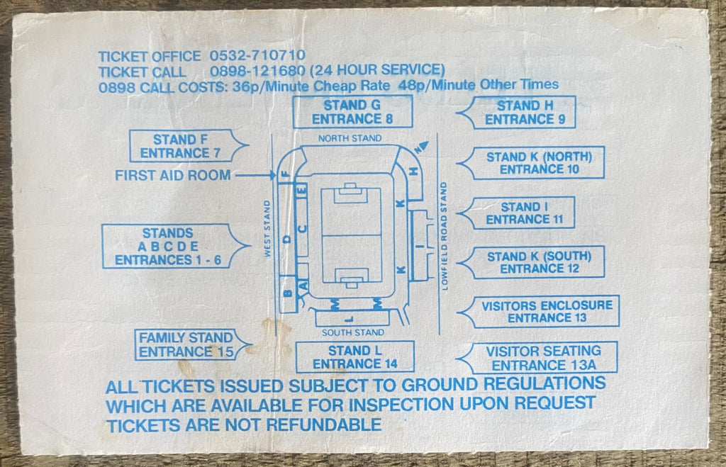 1991/92 ORIGINAL DIVISION 1 TICKET LEEDS UNITED V NORWICH CITY