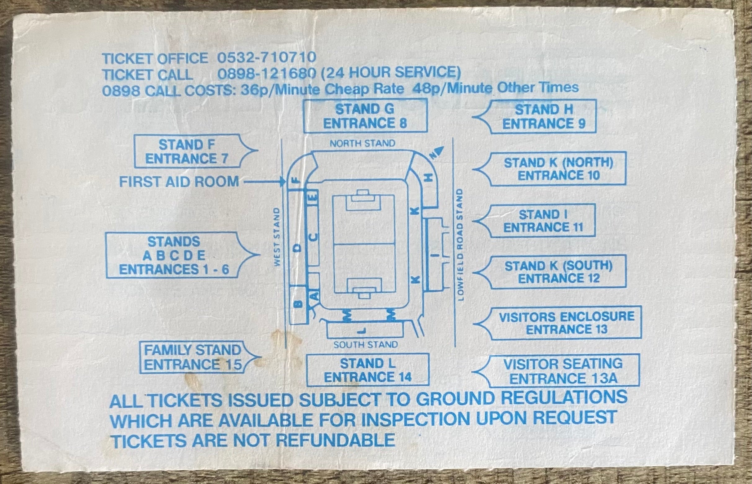 1991/92 ORIGINAL DIVISION 1 TICKET LEEDS UNITED V NORWICH CITY