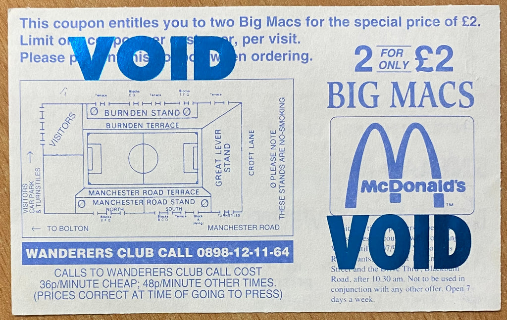 1994/95 ORIGINAL DIVISION 1 TICKET BOLTON WANDERERS V SUNDERLAND