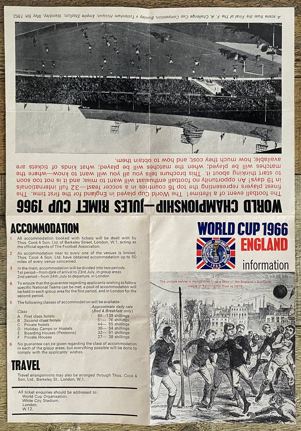 1966 WORLD CUP ORIGINAL OFFICIAL TICKET INFORMATION FOLD OUT BOOKLET