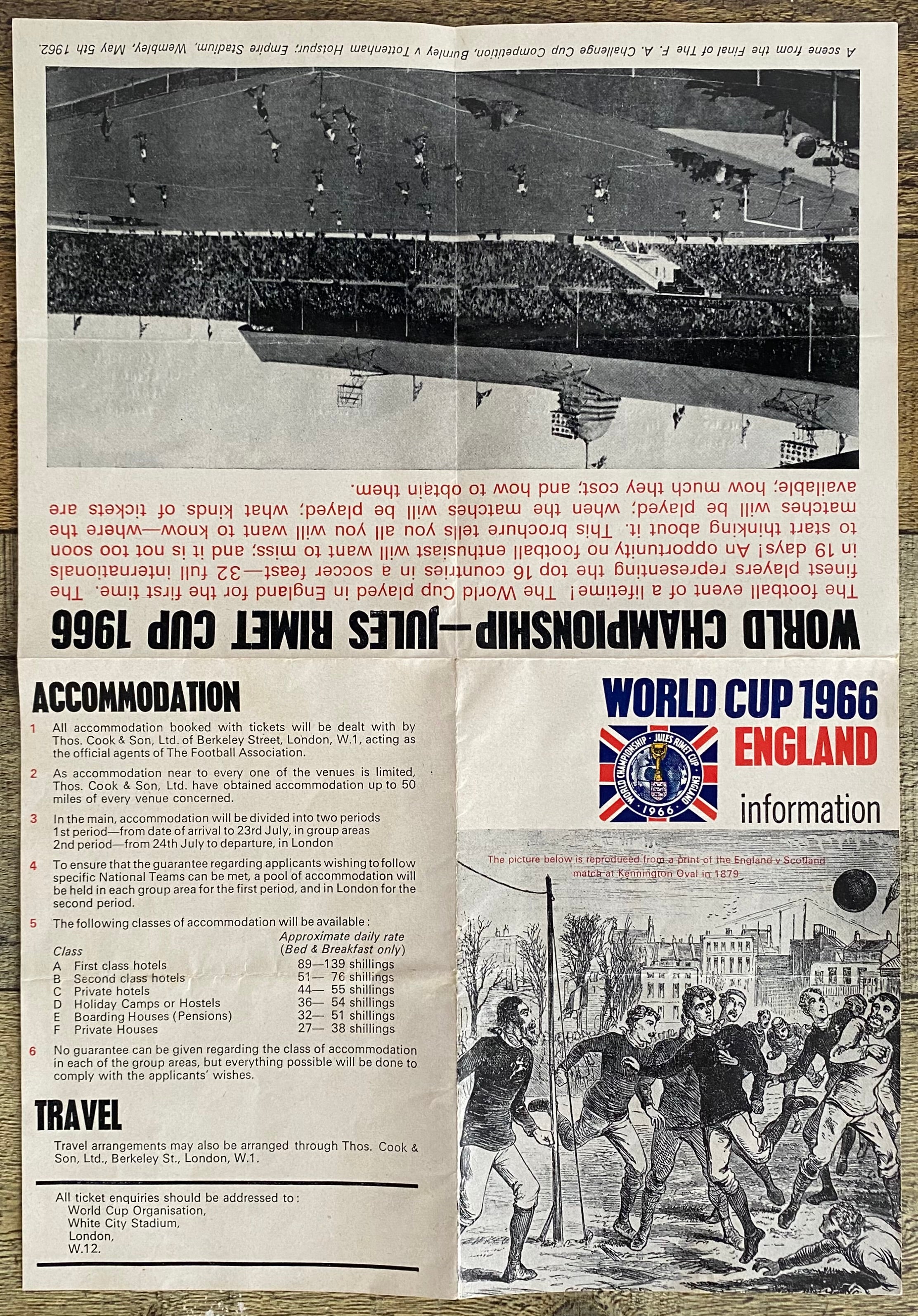 1966 WORLD CUP ORIGINAL OFFICIAL TICKET INFORMATION FOLD OUT BOOKLET
