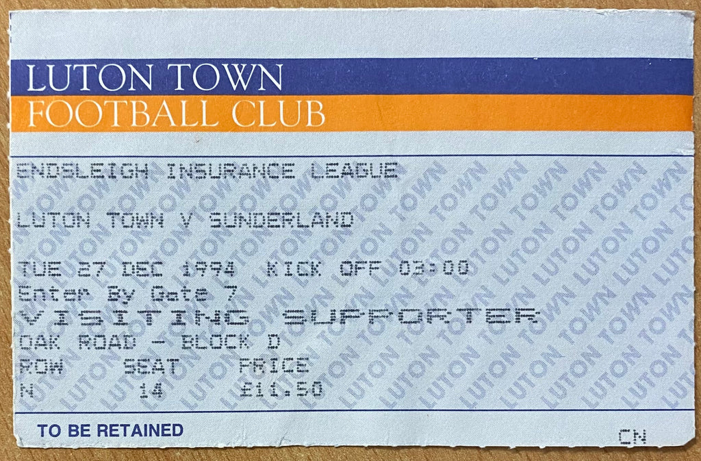 1994/95 ORIGINAL DIVISION 1 TICKET LUTON TOWN V SUNDERLAND