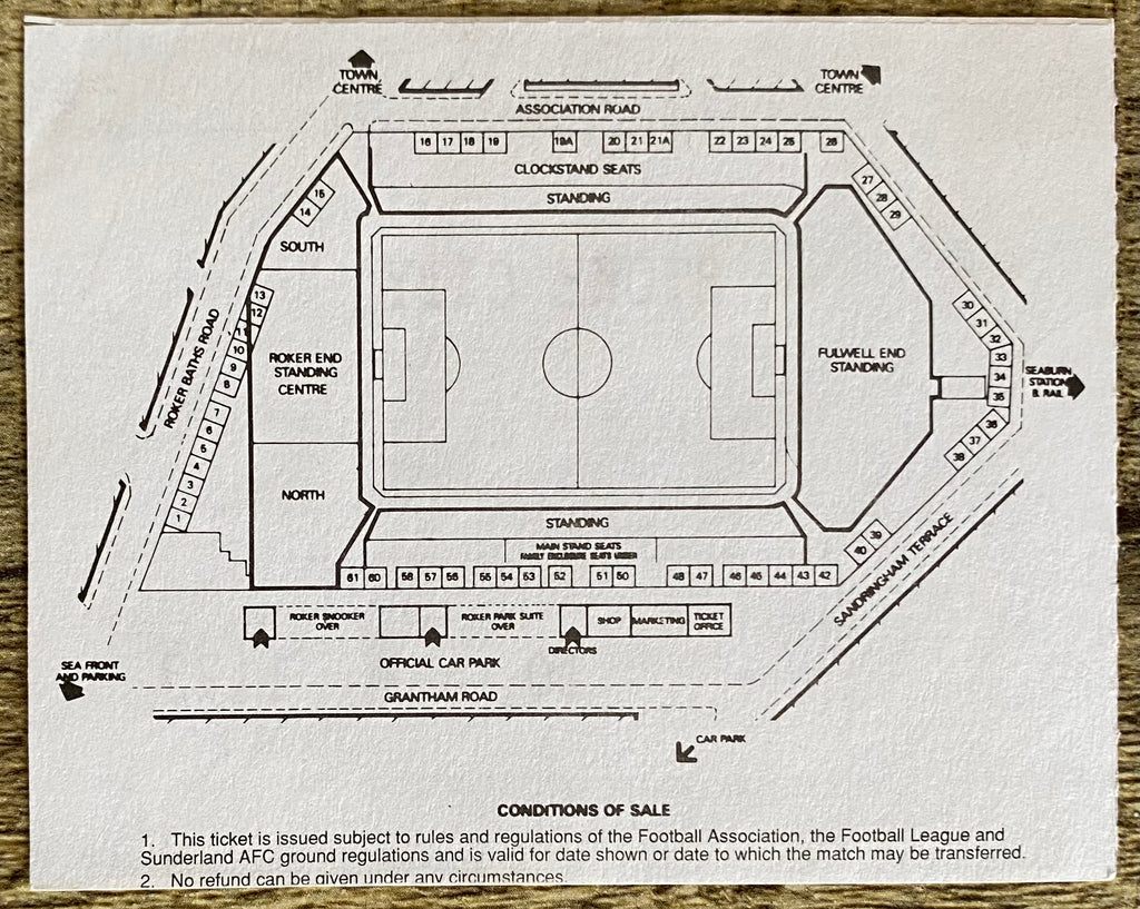 1995/96 ORIGINAL DIVISION ONE TICKET SUNDERLAND v STOKE CITY