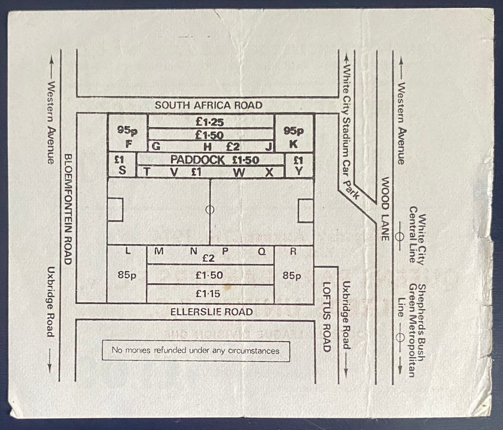 1974/75 ORIGINAL DIVISION 1 TICKET QUEENS PARK RANGERS V LEEDS UNITED
