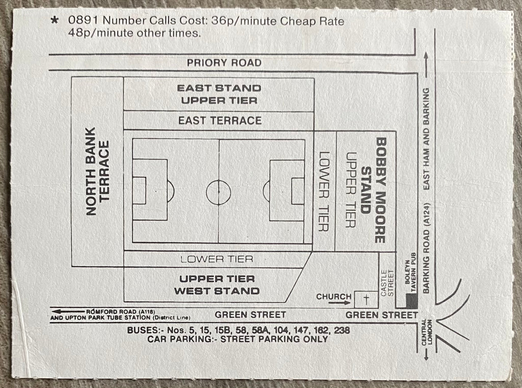 1993/94 ORIGINAL FA PREMIERSHIP TICKET WEST HAM UNITED V NORWICH CITY
