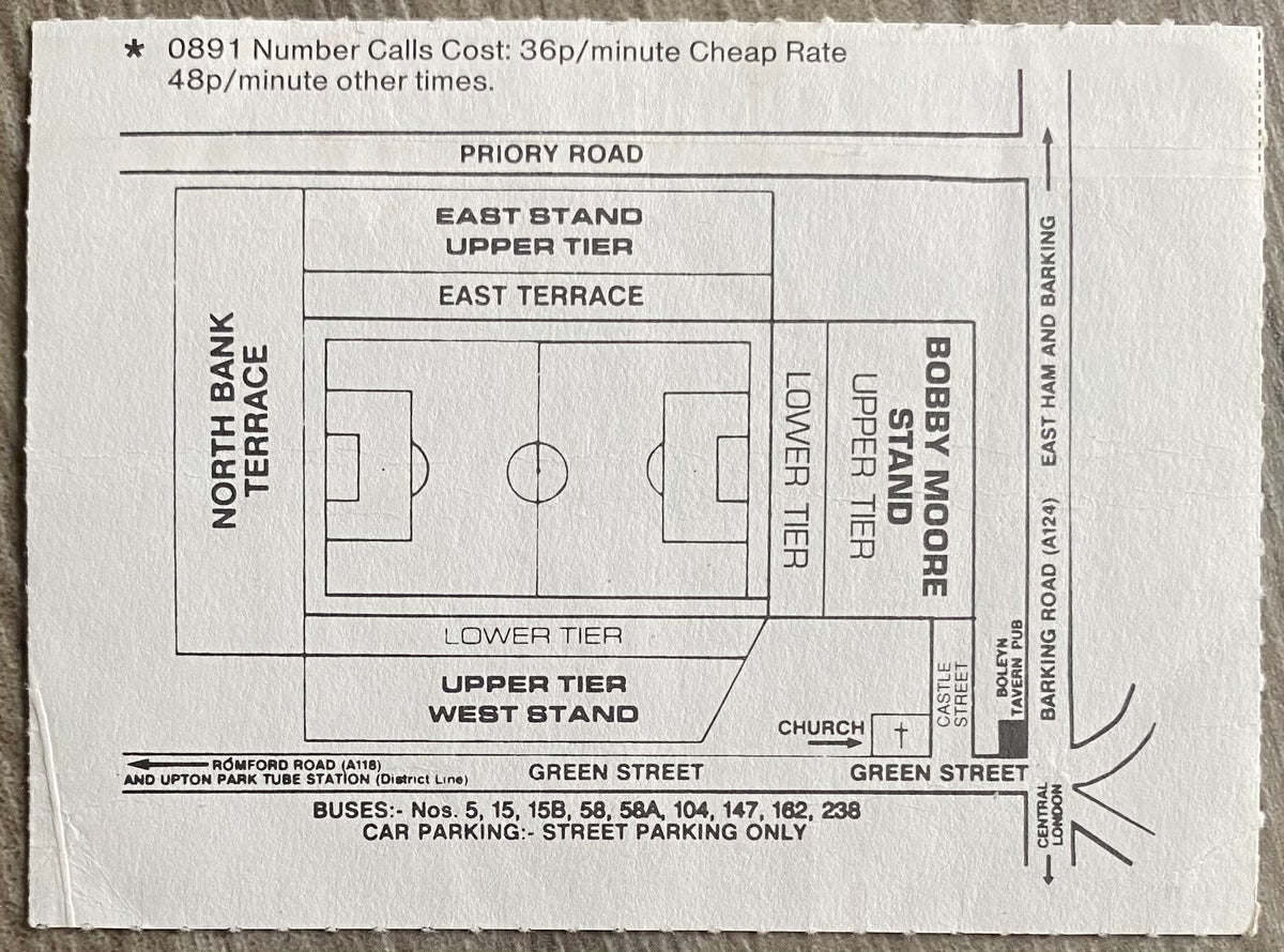 1993/94 ORIGINAL FA PREMIERSHIP TICKET WEST HAM UNITED V NORWICH CITY