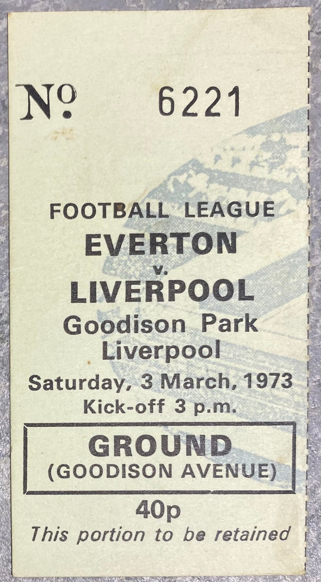 1972/73 ORIGINAL DIVISION ONE TICKET EVERTON V LIVERPOOL