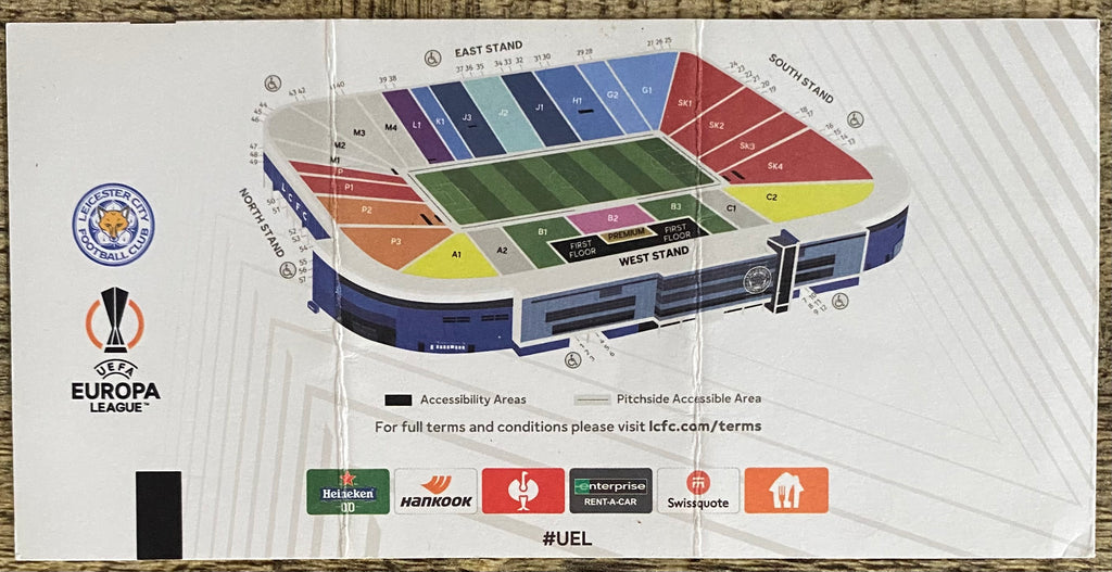 2021/22 ORIGINAL EUROPA LEAGUE GROUP STAGE TICKET LEICESTER CITY V SSC NAPOLI